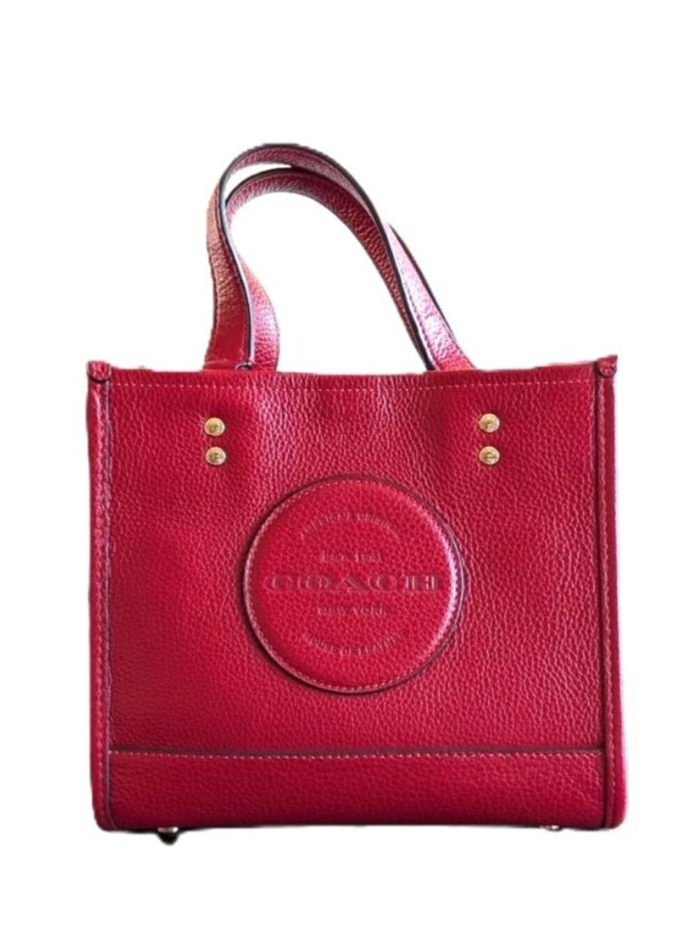 Coach Dempsey Tote 22 Red Refined Pebbled Leather